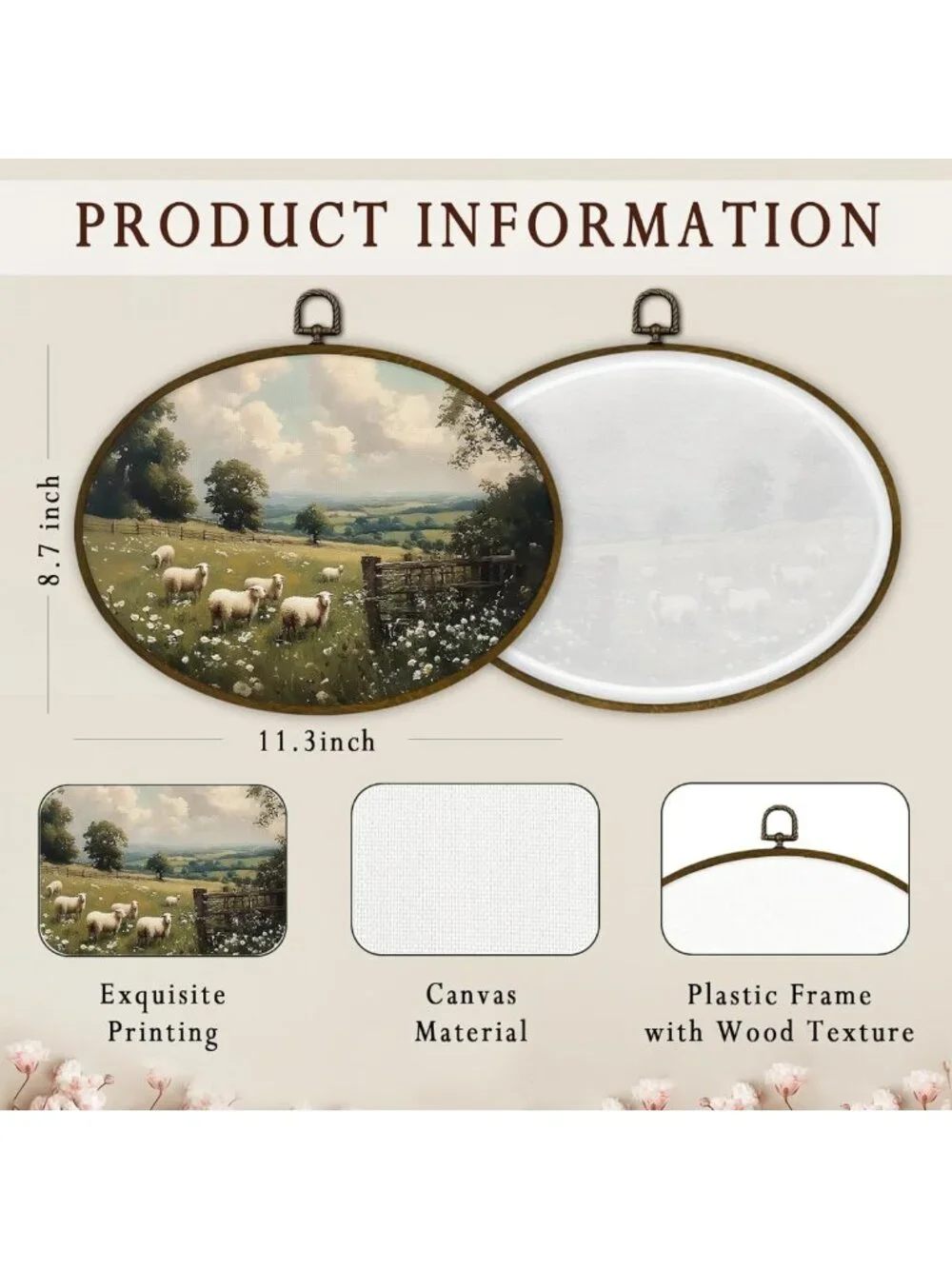 Rustic Farmhouse Sheep Wall Art Decor - Framed Canvas Print for Cottagecore
